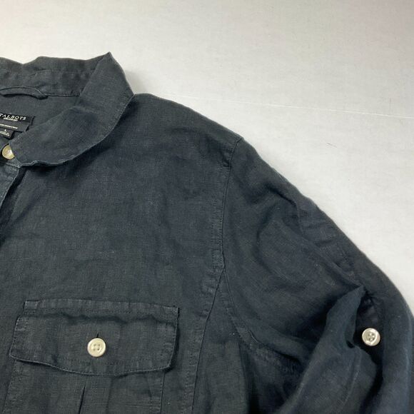Talbots Irish Linen Button Shirt Black 3/4 Sleeve Classic Work Utility Top Large - Picture 4 of 10